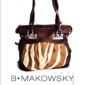 Large B Makowsky Leather and Cow Hair Bag